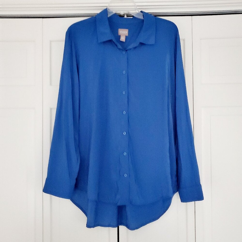 Chicos Drapy Crinkle Button-Down Long Sleeve Top Blue Size 3/XL